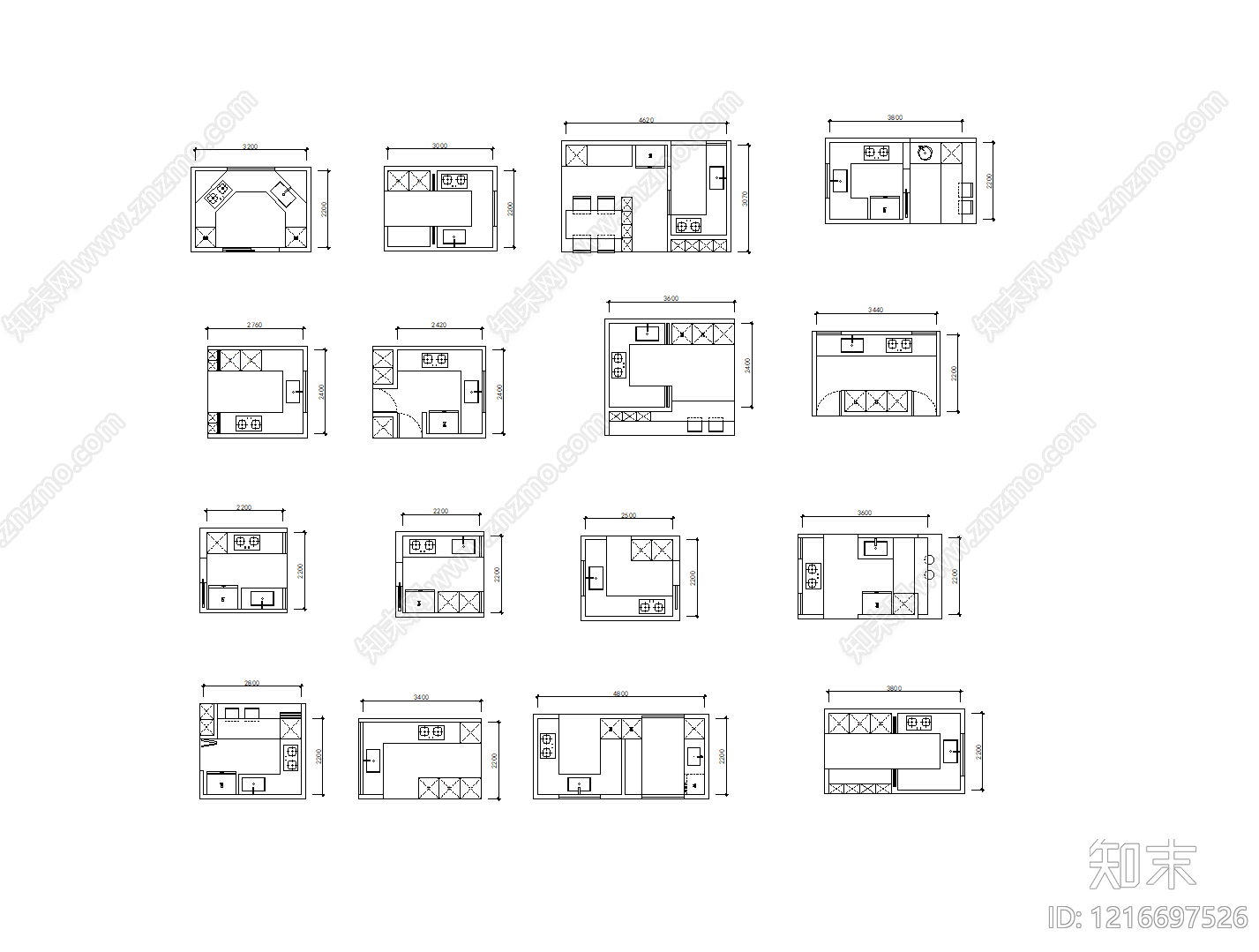 现代简约厨房设施cad施工图下载【ID:1216697526】