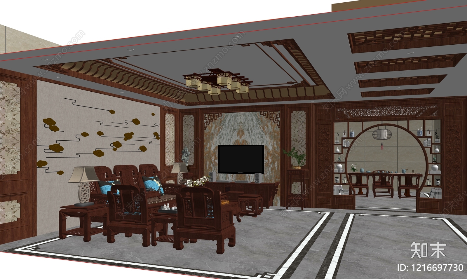 新中式家居客厅SU模型下载【ID:1216697730】