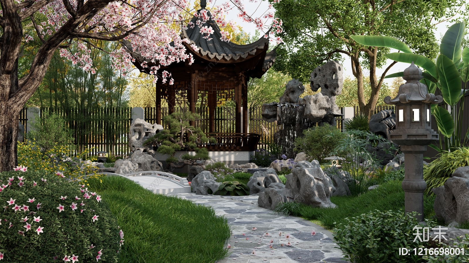 新中式景观别墅庭院SU模型下载【ID:1216698001】