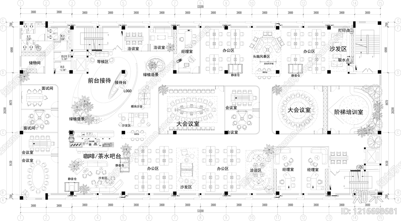 简约整体办公空间施工图下载【ID:1216698681】