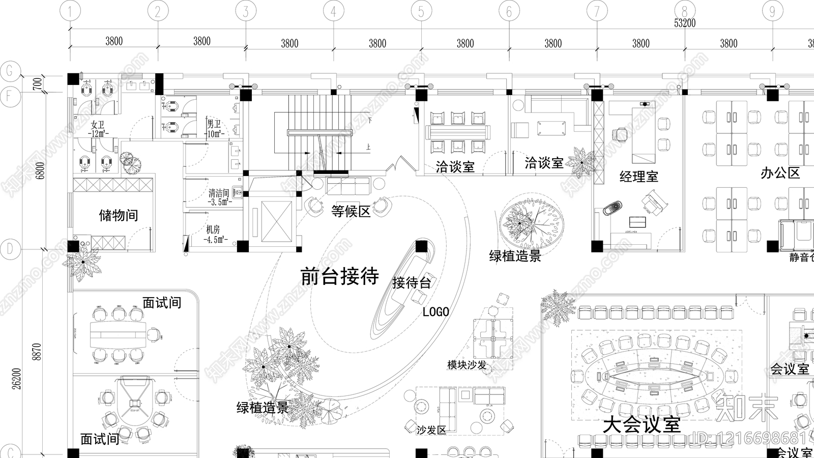 简约整体办公空间cad施工图下载【ID:1216698681】