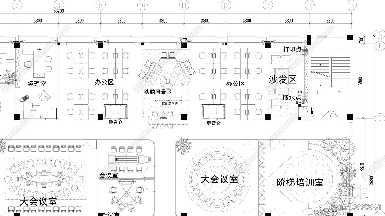 简约整体办公空间cad施工图下载【ID:1216698681】