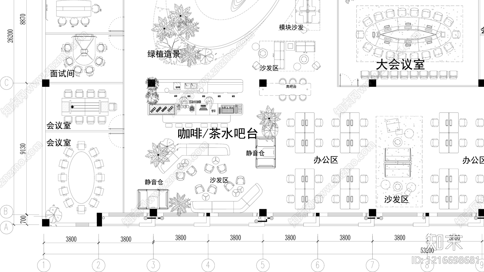 简约整体办公空间cad施工图下载【ID:1216698681】