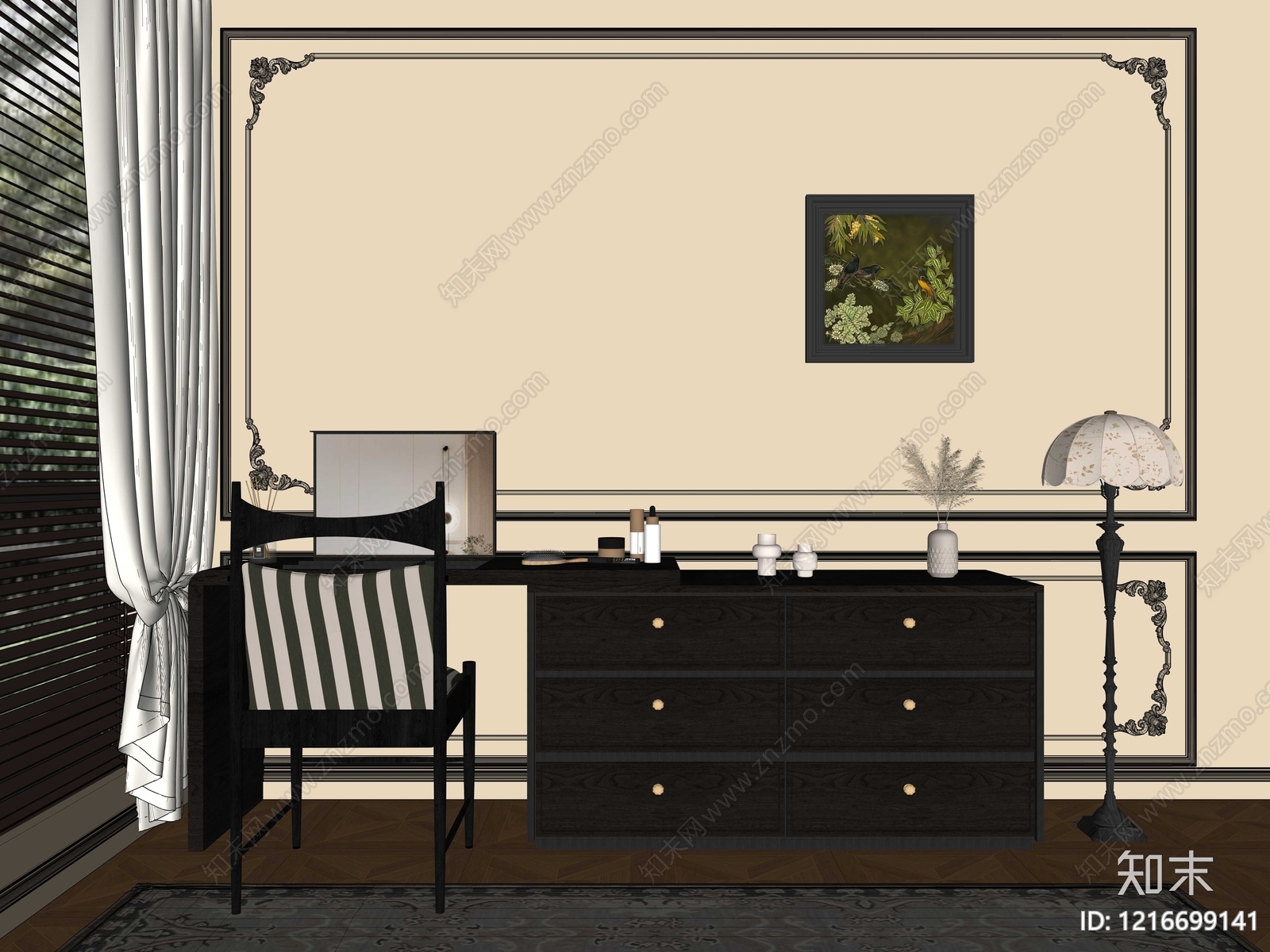 奶油风梳妆台3D模型下载【ID:1216699141】