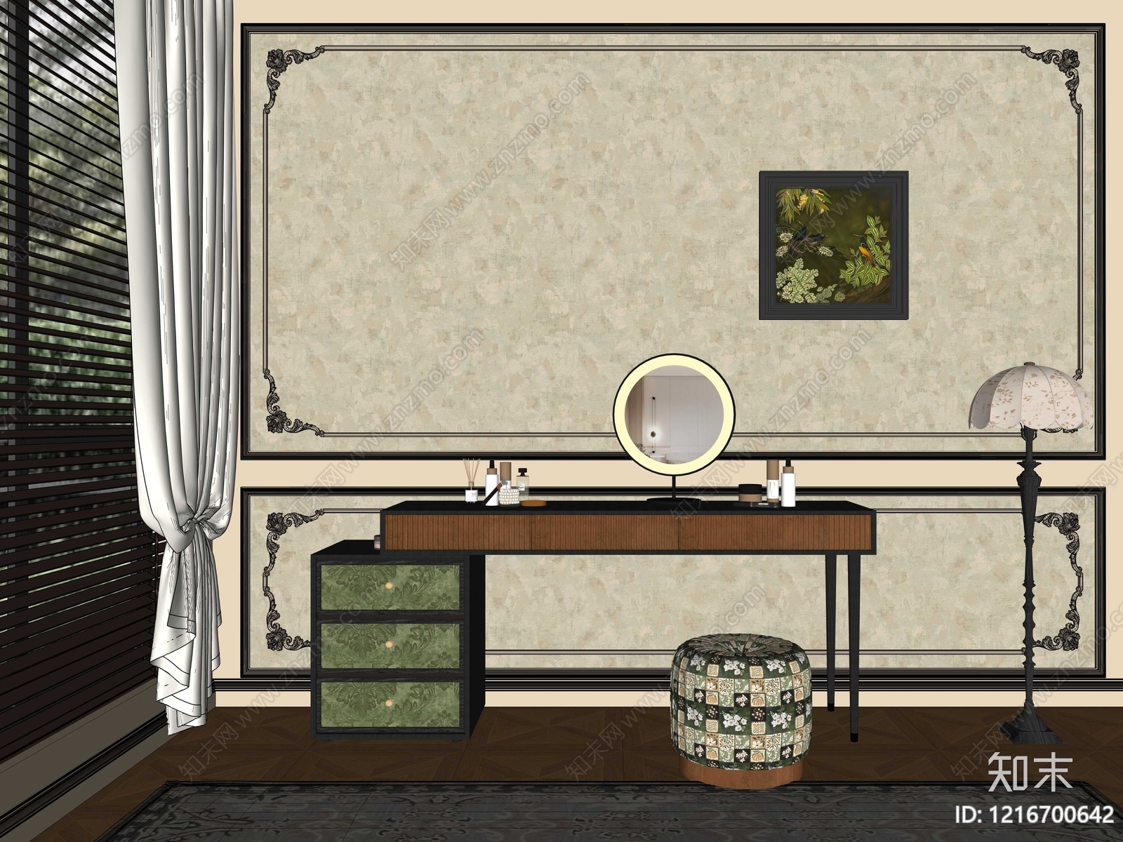法式复古梳妆台3D模型下载【ID:1216700642】