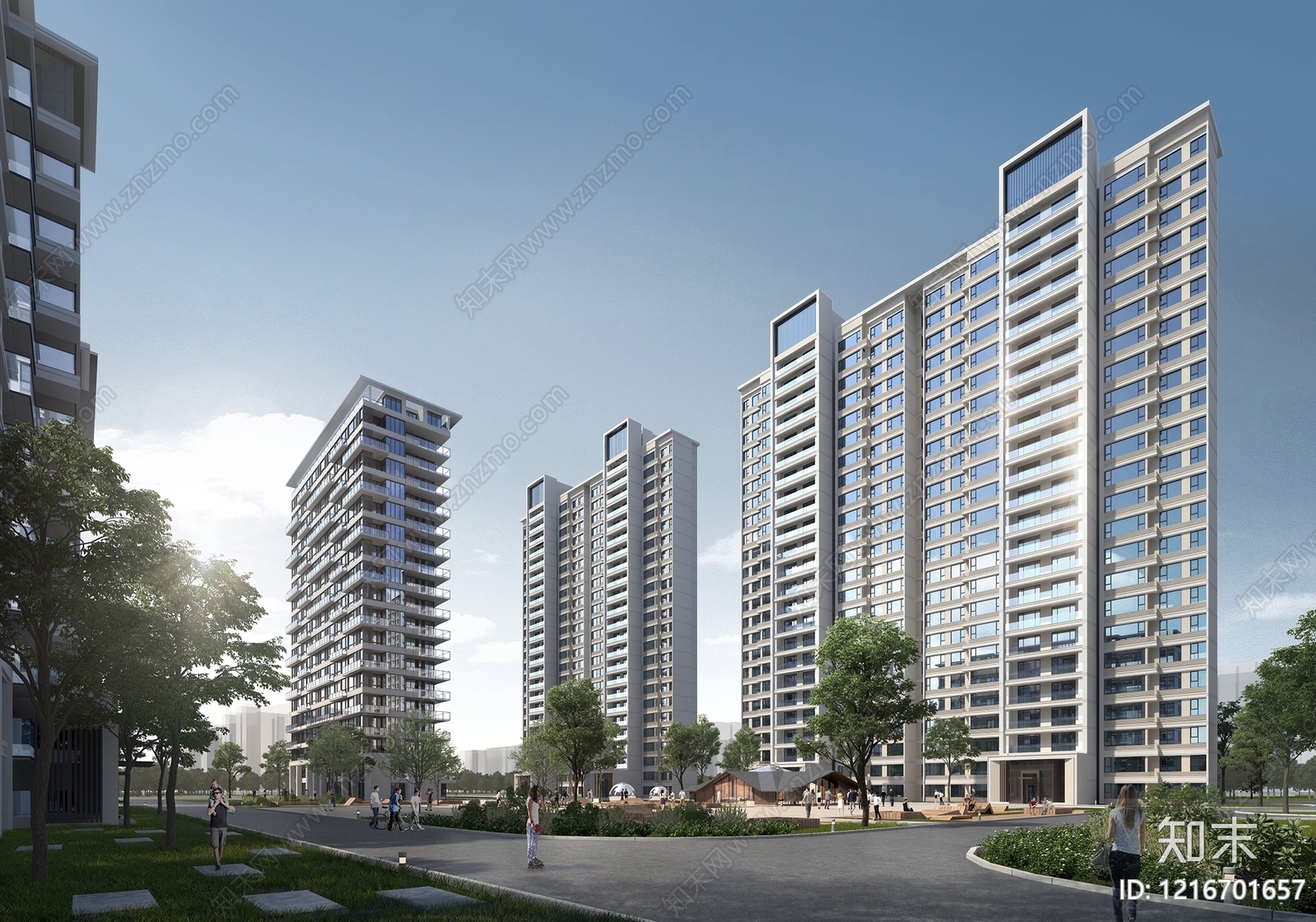 现代简约小高层住宅楼3D模型下载【ID:1216701657】