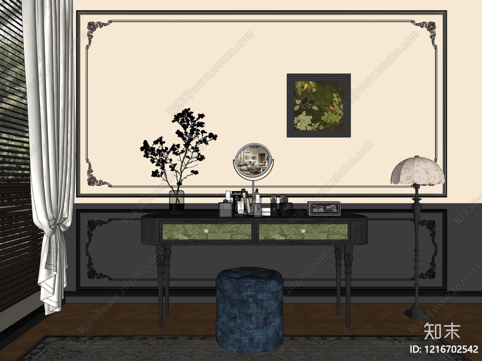 法式复古梳妆台3D模型下载【ID:1216702542】