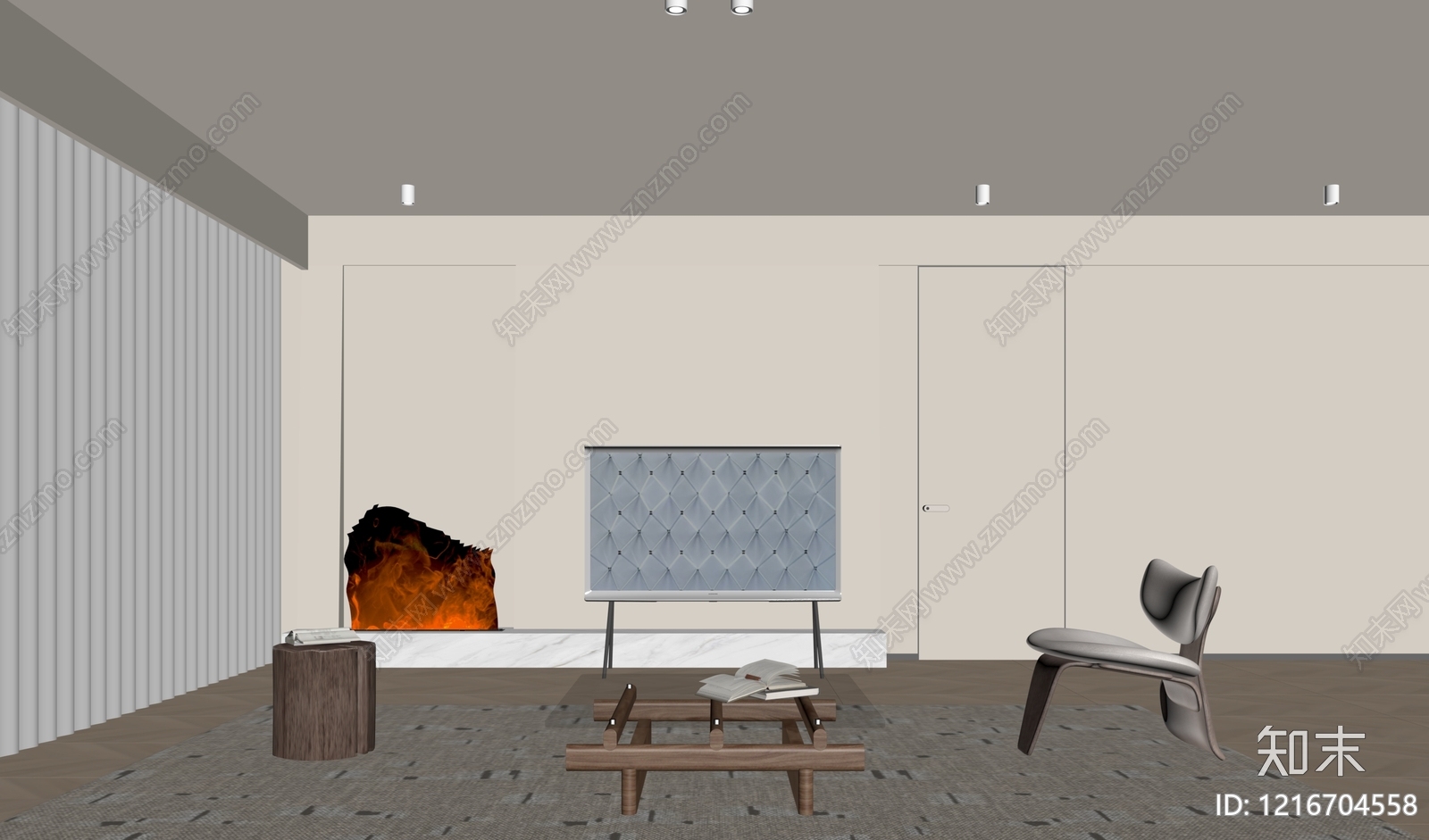 奶油风家居客厅SU模型下载【ID:1216704558】