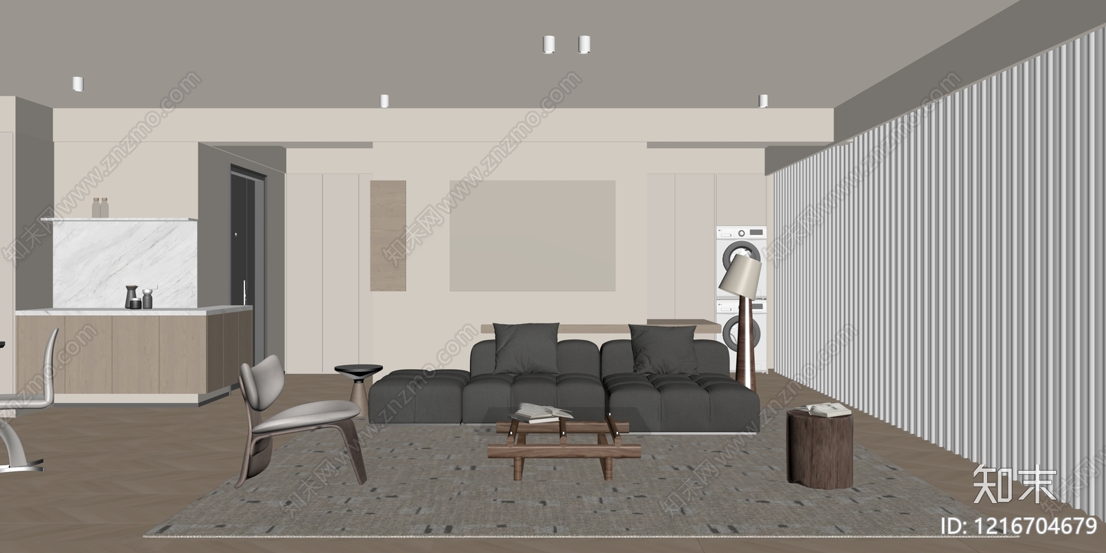 现代家居客厅SU模型下载【ID:1216704679】