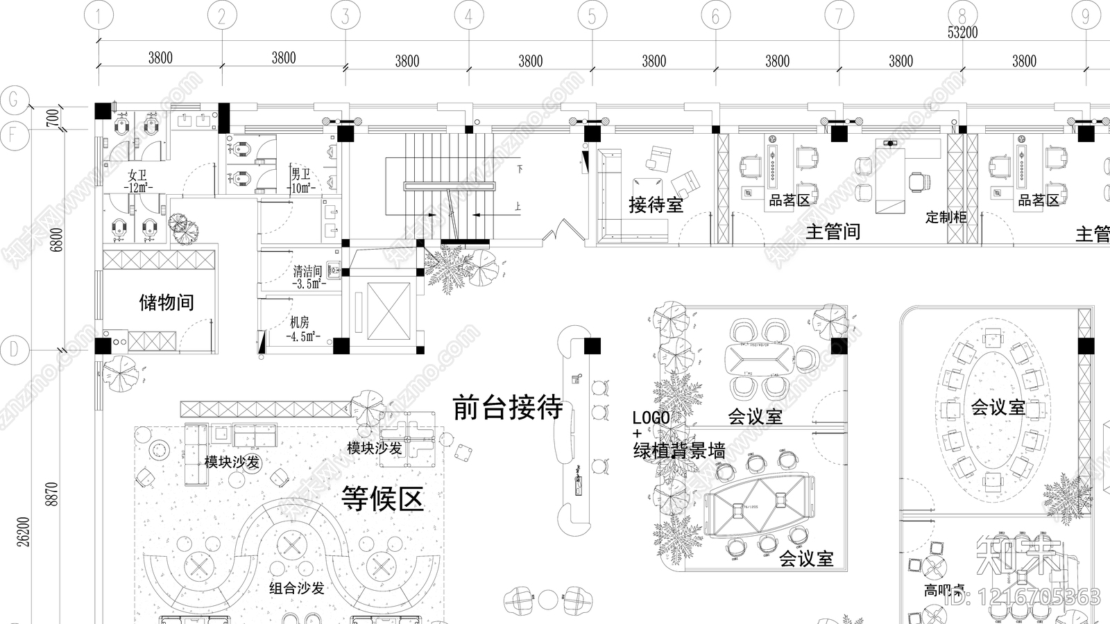 现代开放办公室cad施工图下载【ID:1216705363】