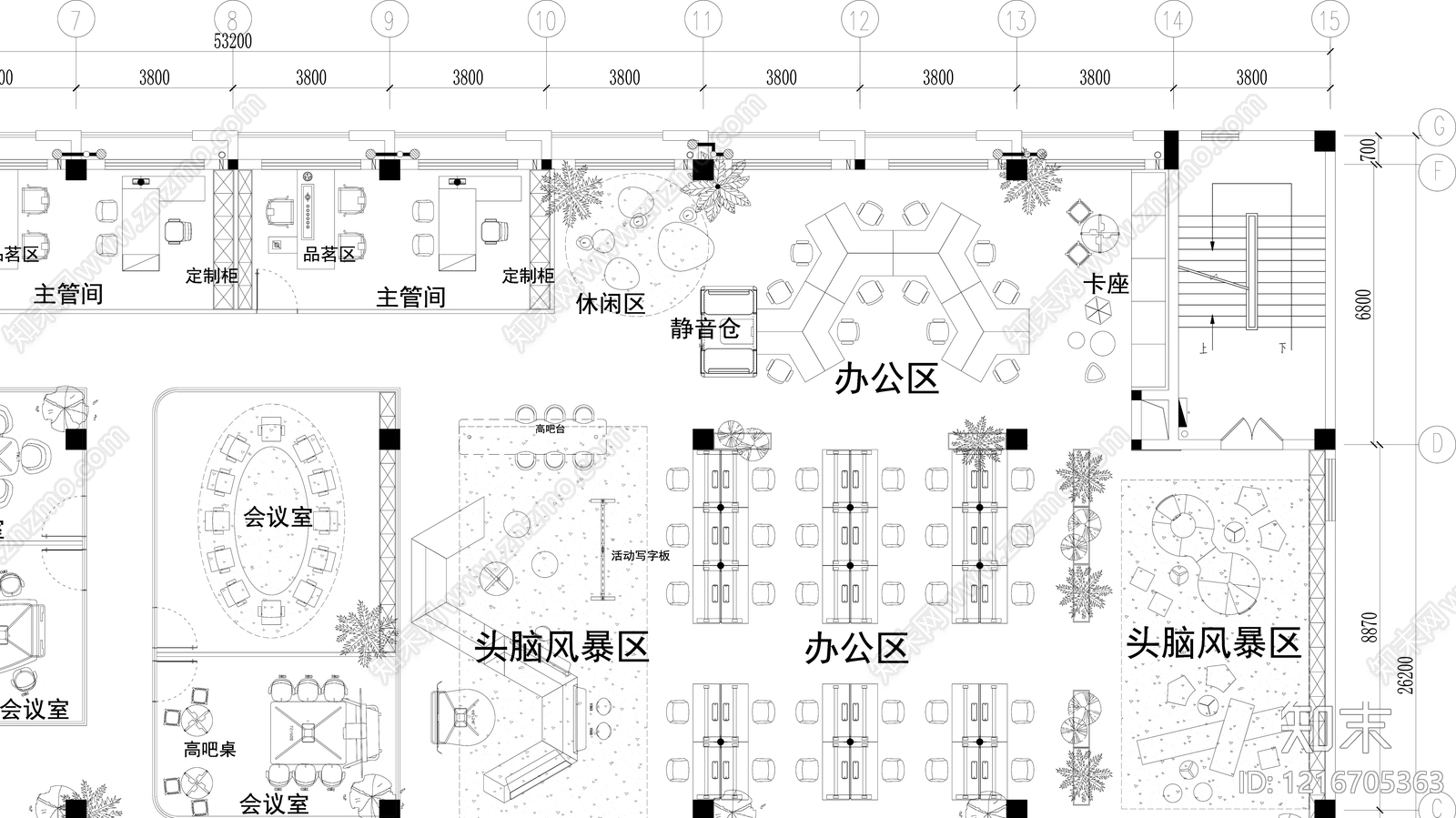 现代开放办公室cad施工图下载【ID:1216705363】