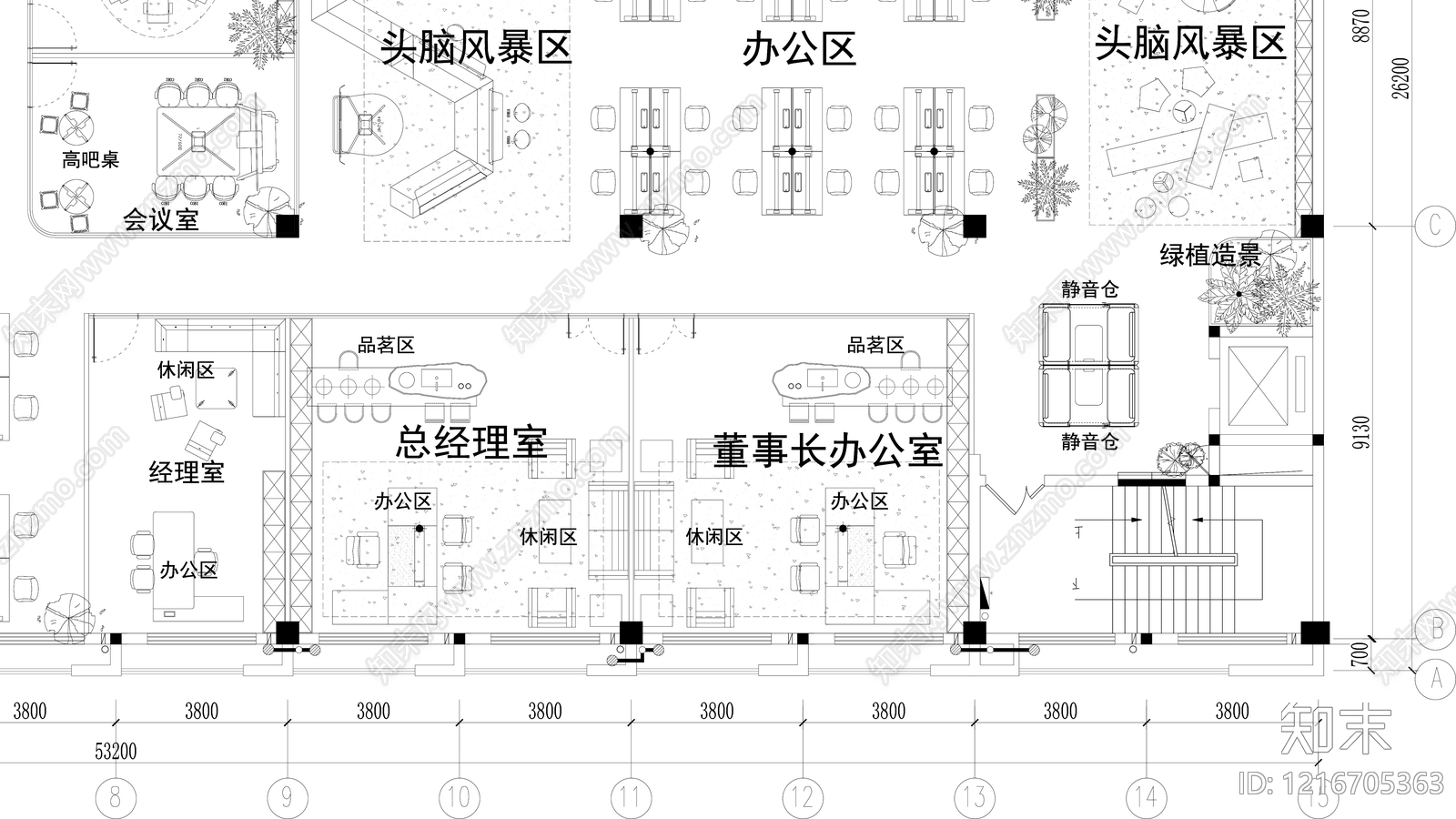 现代开放办公室cad施工图下载【ID:1216705363】