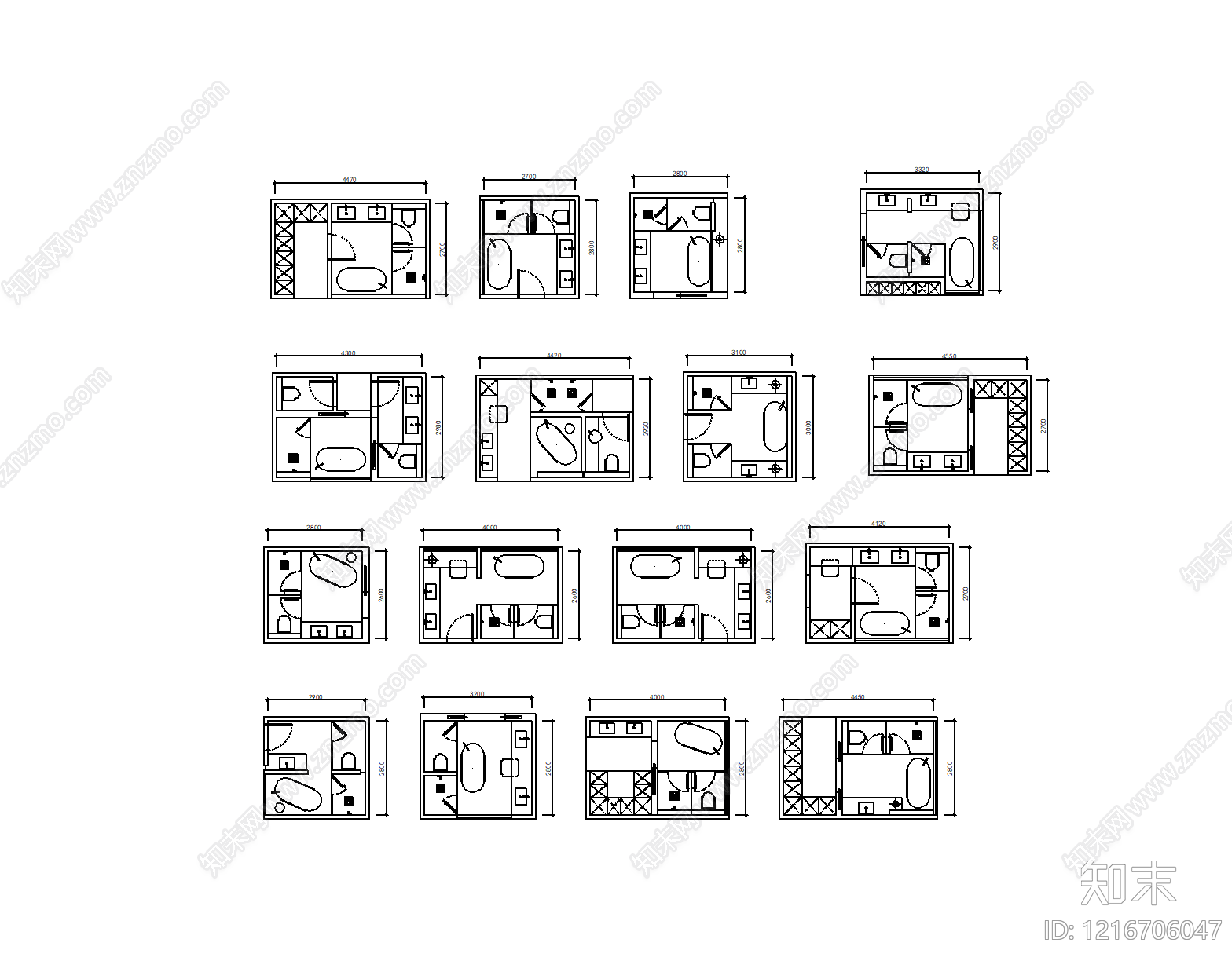 现代简约卫浴设施施工图下载【ID:1216706047】