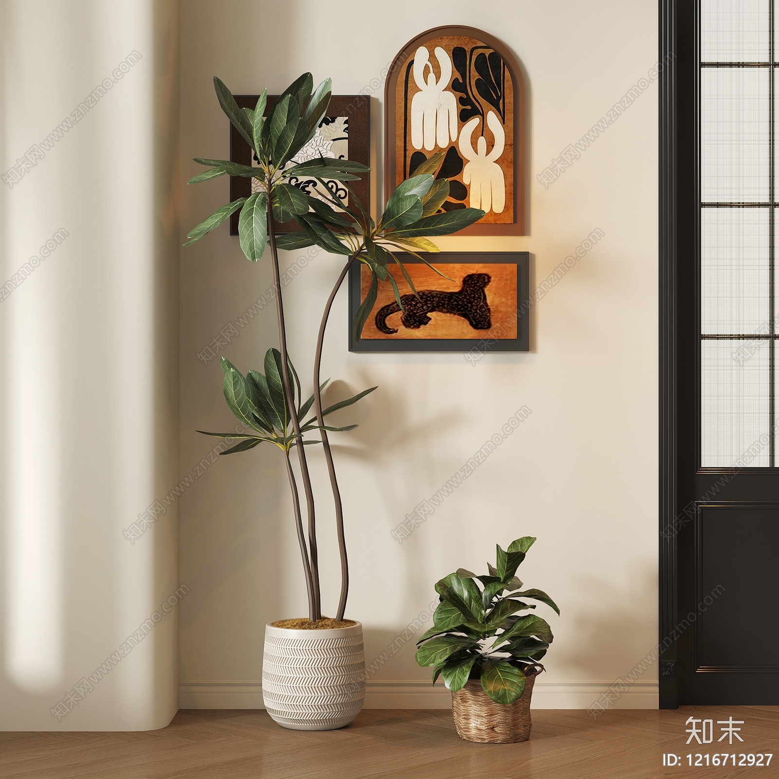 中古风绿植摆件3D模型渲染效果图