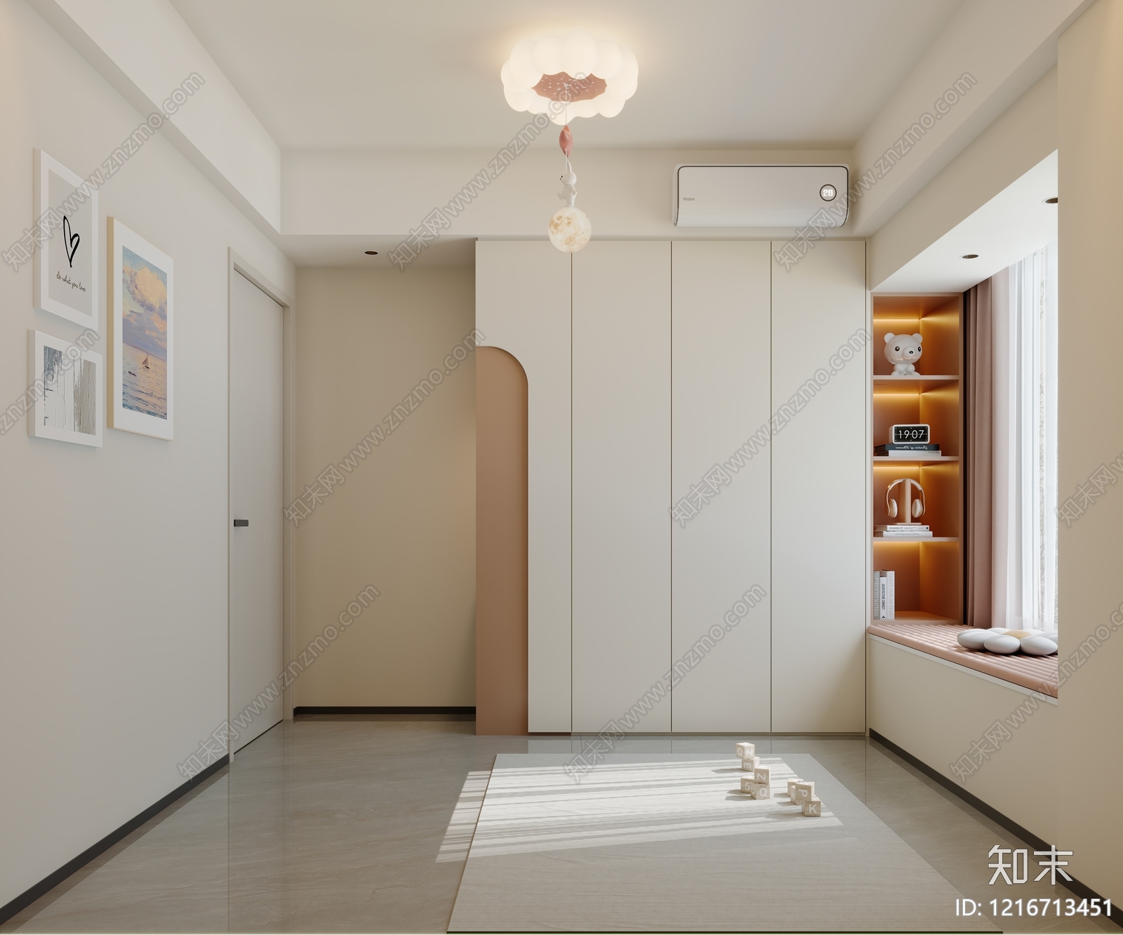 奶油风通用儿童房3D模型下载【ID:1216713451】