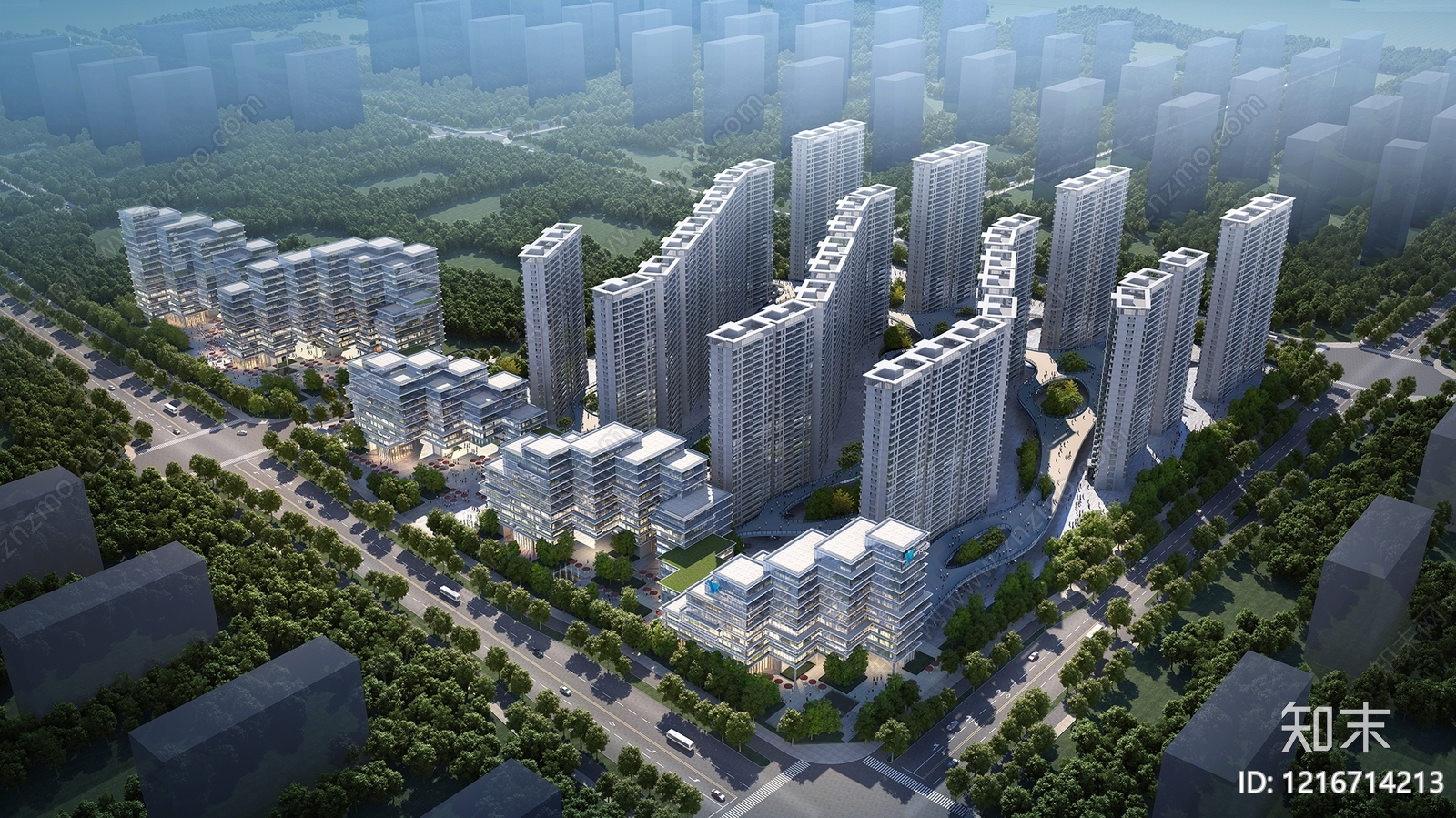 现代主义鸟瞰规划3D模型下载【ID:1216714213】