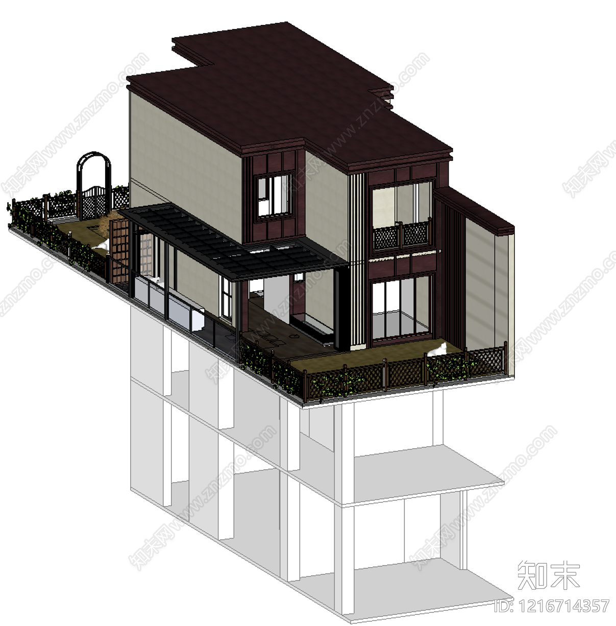 新中式叠拼别墅SU模型下载【ID:1216714357】