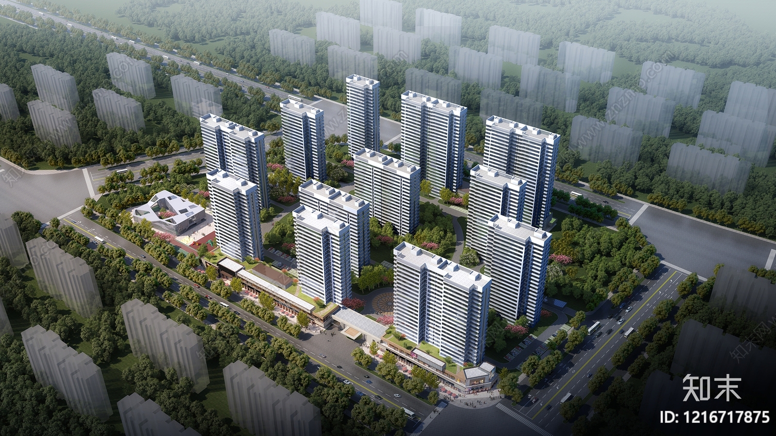 现代主义小高层住宅楼3D模型下载【ID:1216717875】