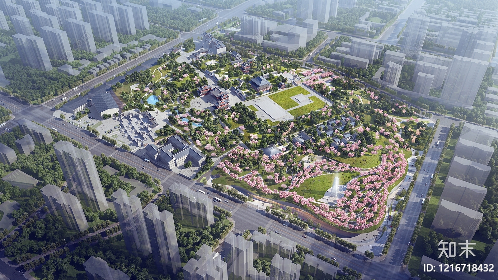 新中式景观公园景观3D模型渲染效果图