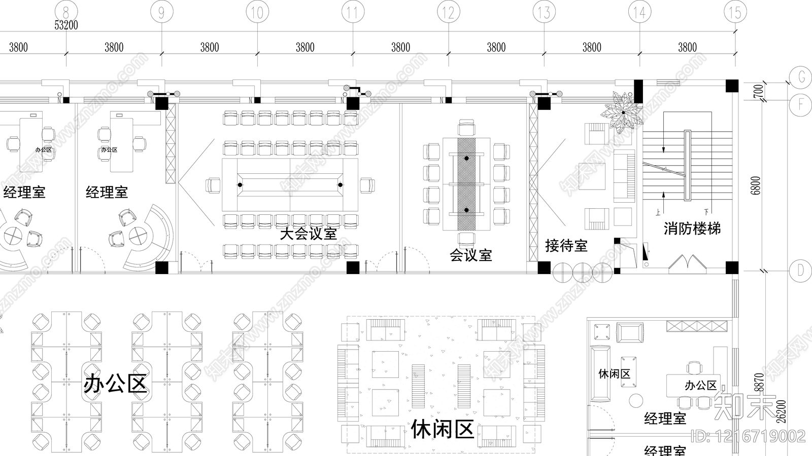 现代独立办公室cad施工图下载【ID:1216719002】