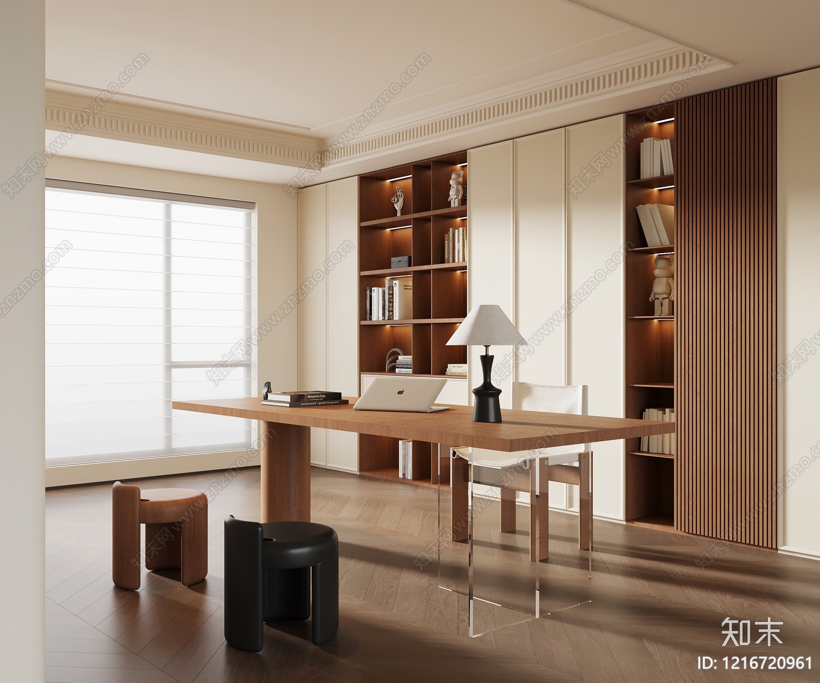 奶油风书房3D模型下载【ID:1216720961】
