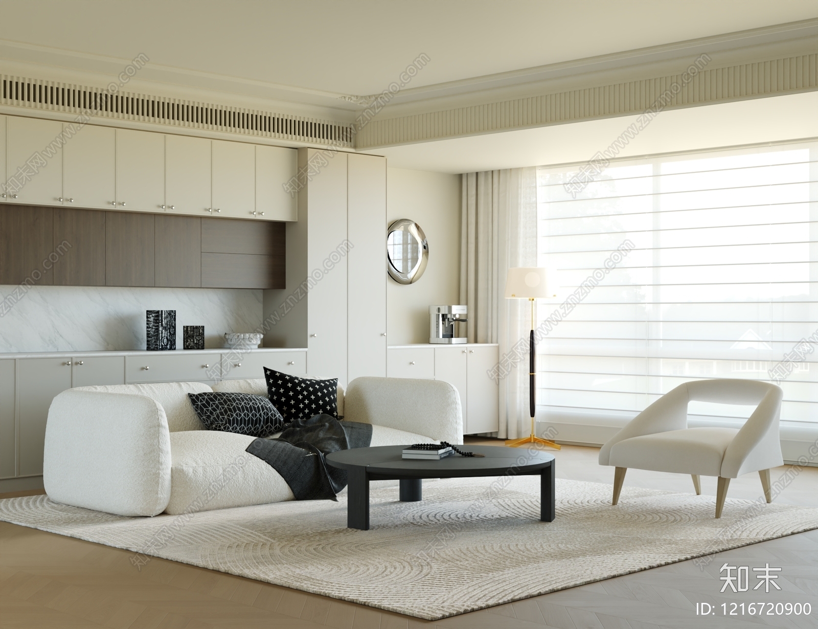 奶油风家居客厅SU模型下载【ID:1216720900】
