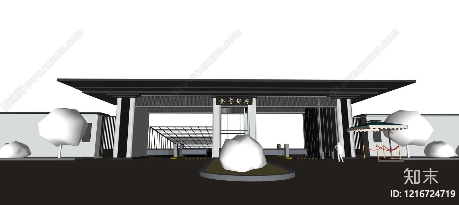 新中式入口大门SU模型下载【ID:1216724719】