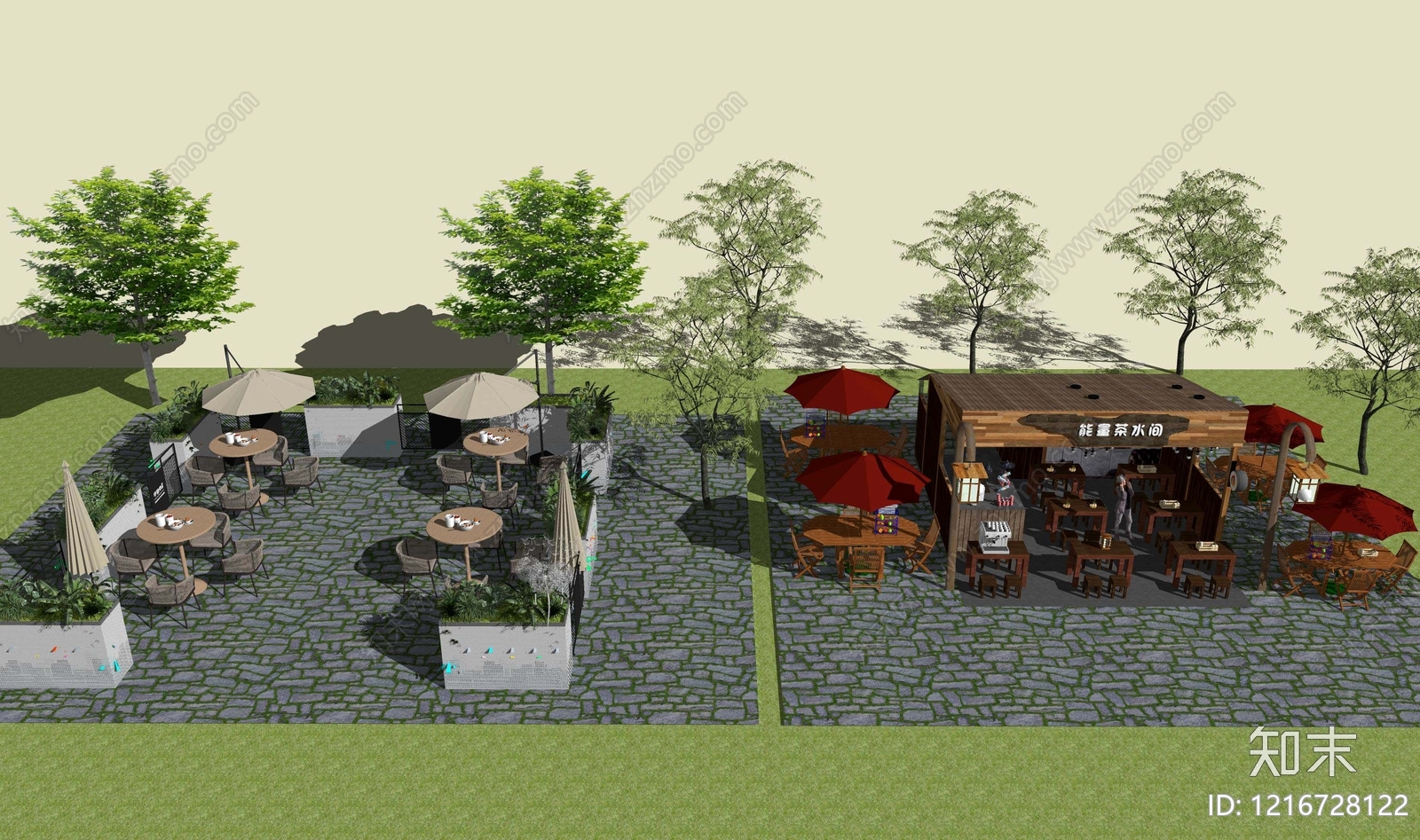 新中式户外桌椅SU模型下载【ID:1216728122】