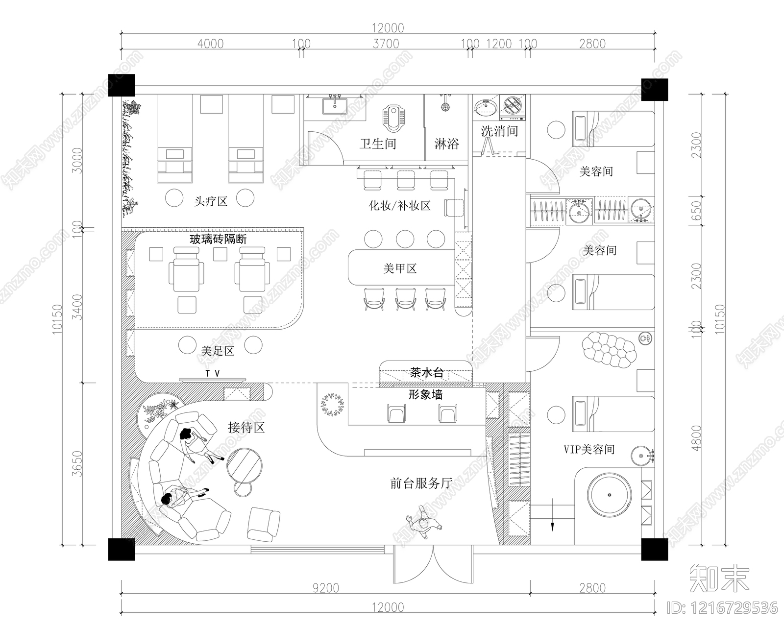 现代美容院施工图下载【ID:1216729536】