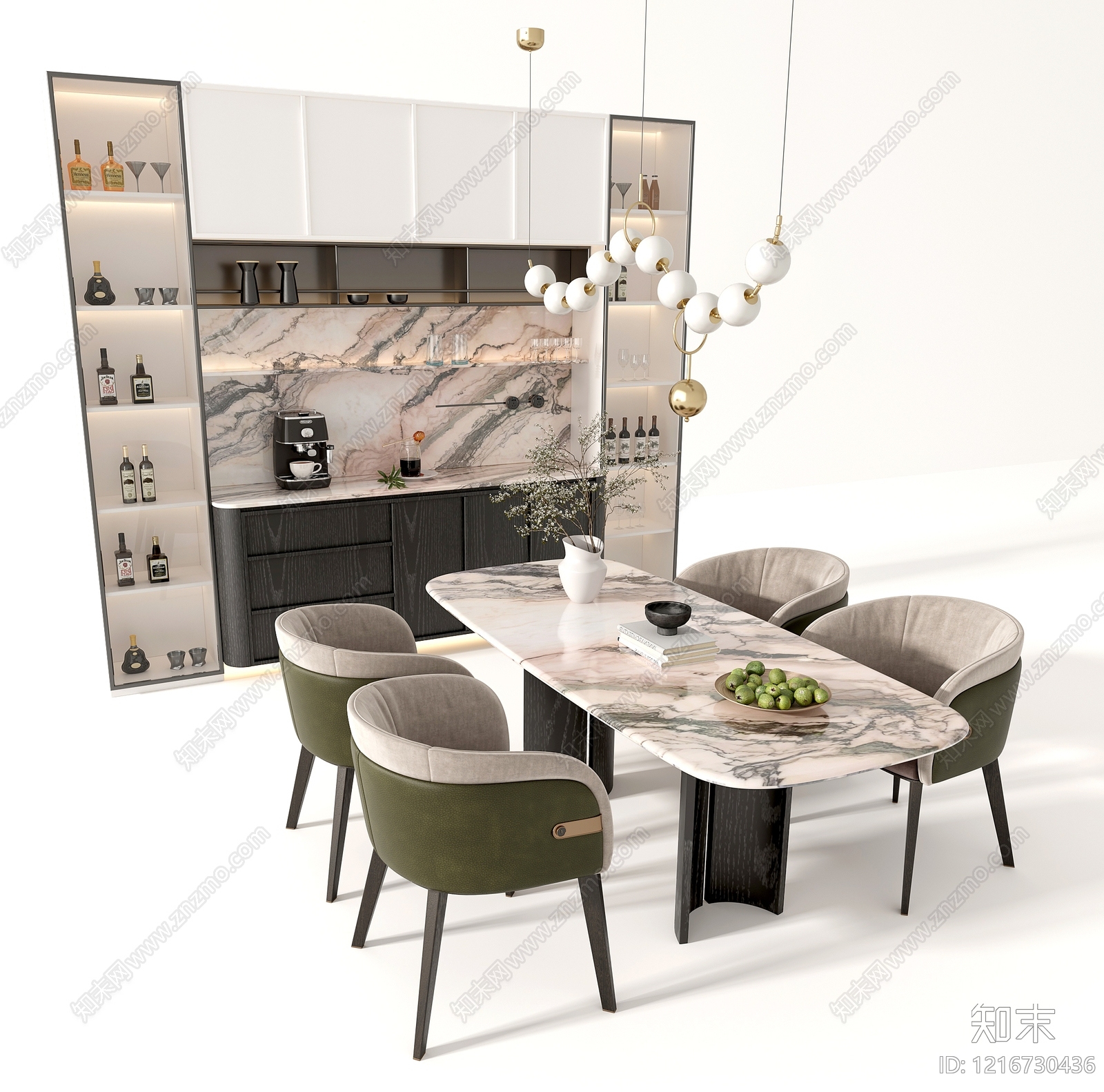 现代轻奢家居餐厅3D模型下载【ID:1216730436】