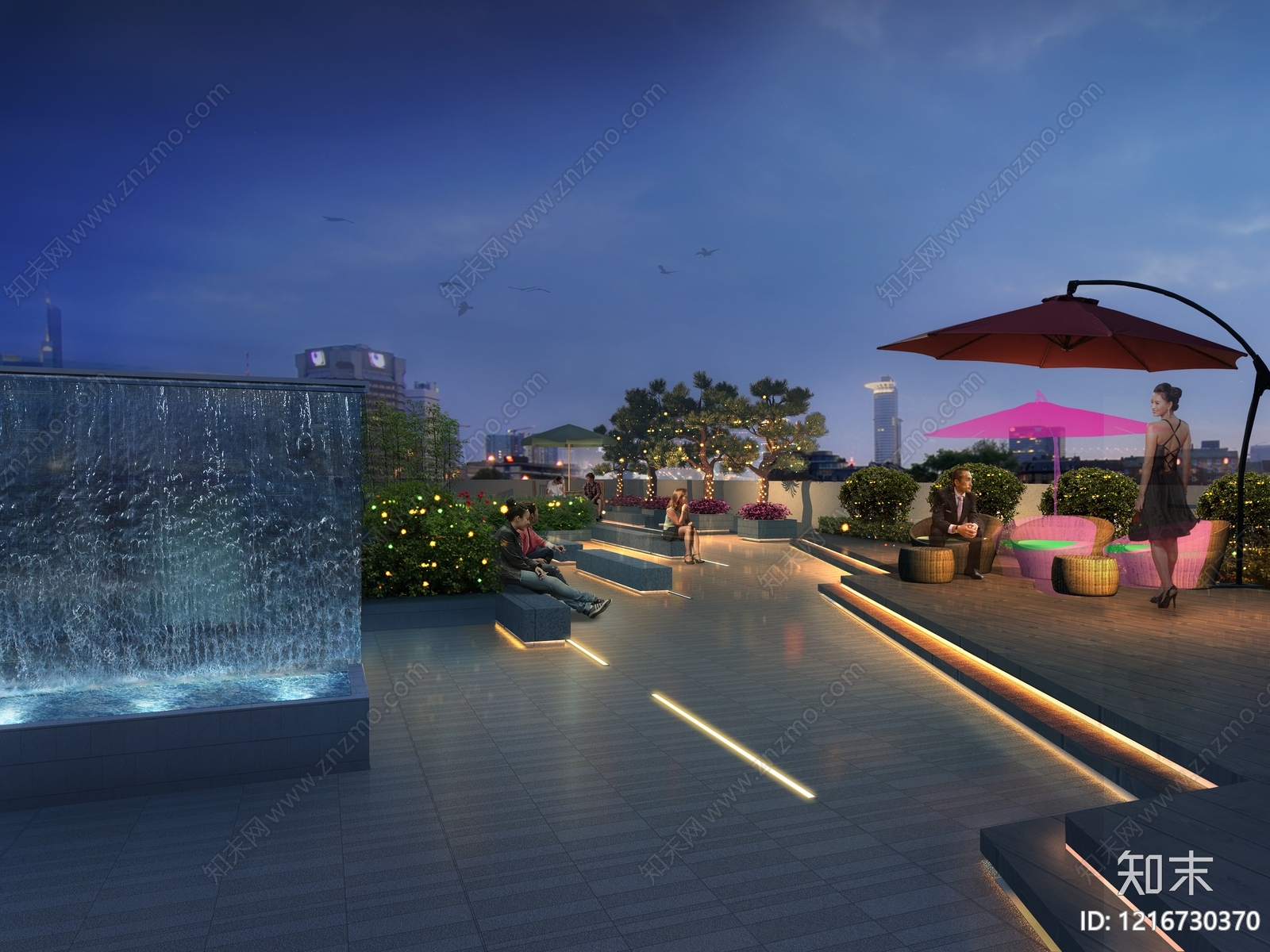 现代都市休闲风屋顶花园3D模型下载【ID:1216730370】