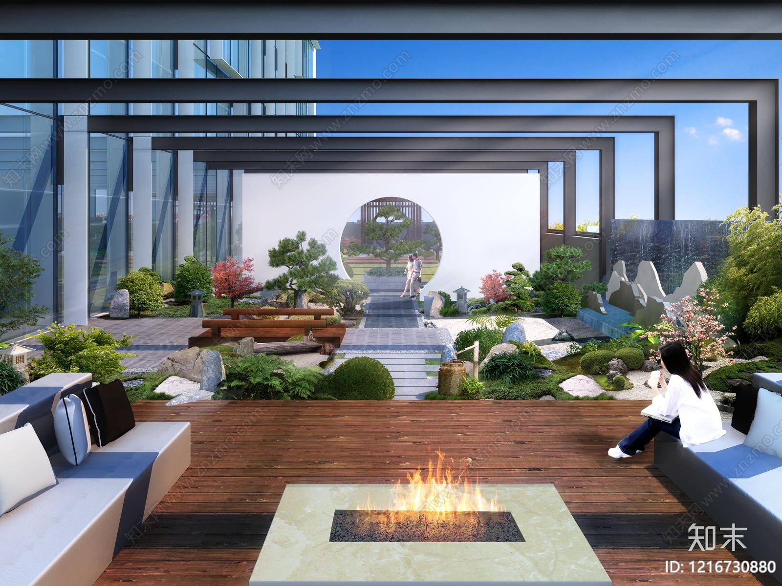 新中式屋顶花园3D模型下载【ID:1216730880】