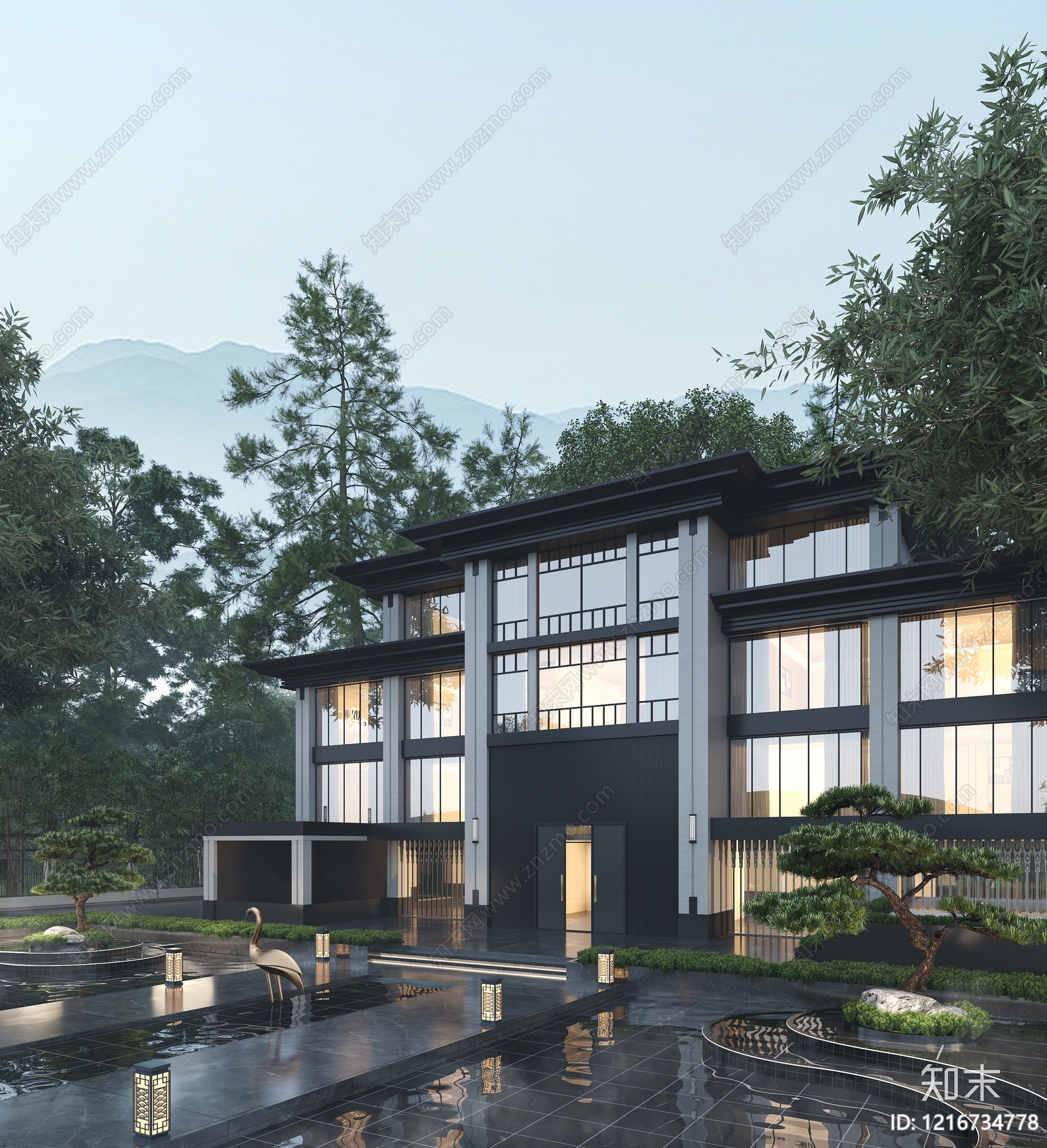 新中式独栋别墅3D模型下载【ID:1216734778】