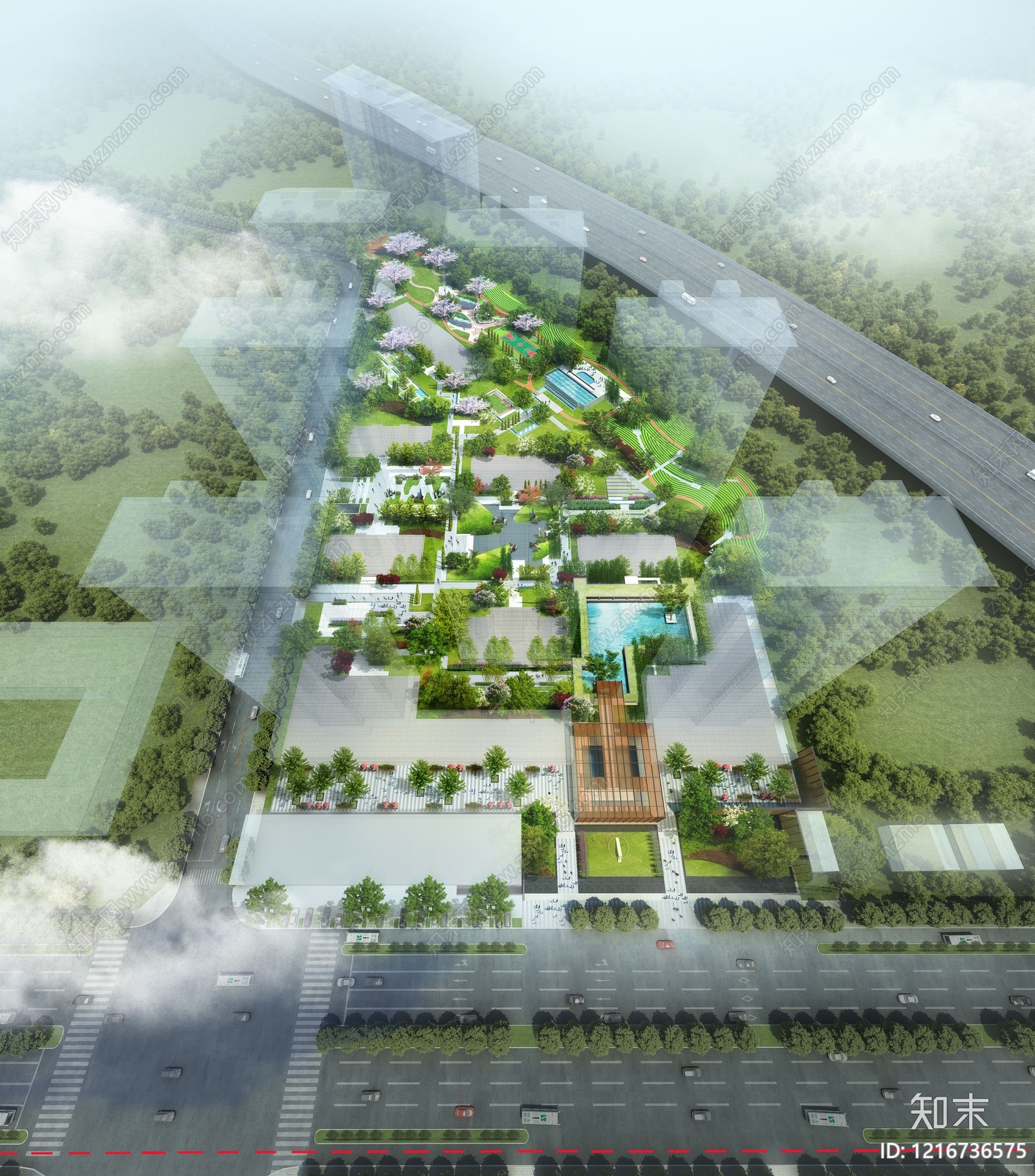 新中式景观住宅景观3D模型下载【ID:1216736575】