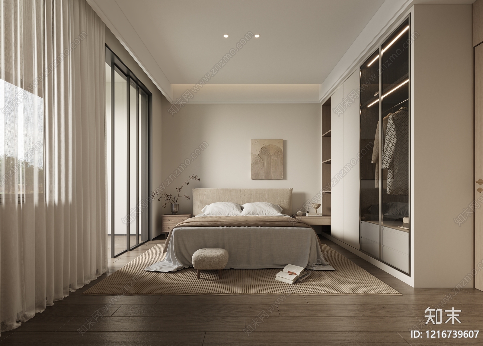 奶油风主卧3D模型下载【ID:1216739607】