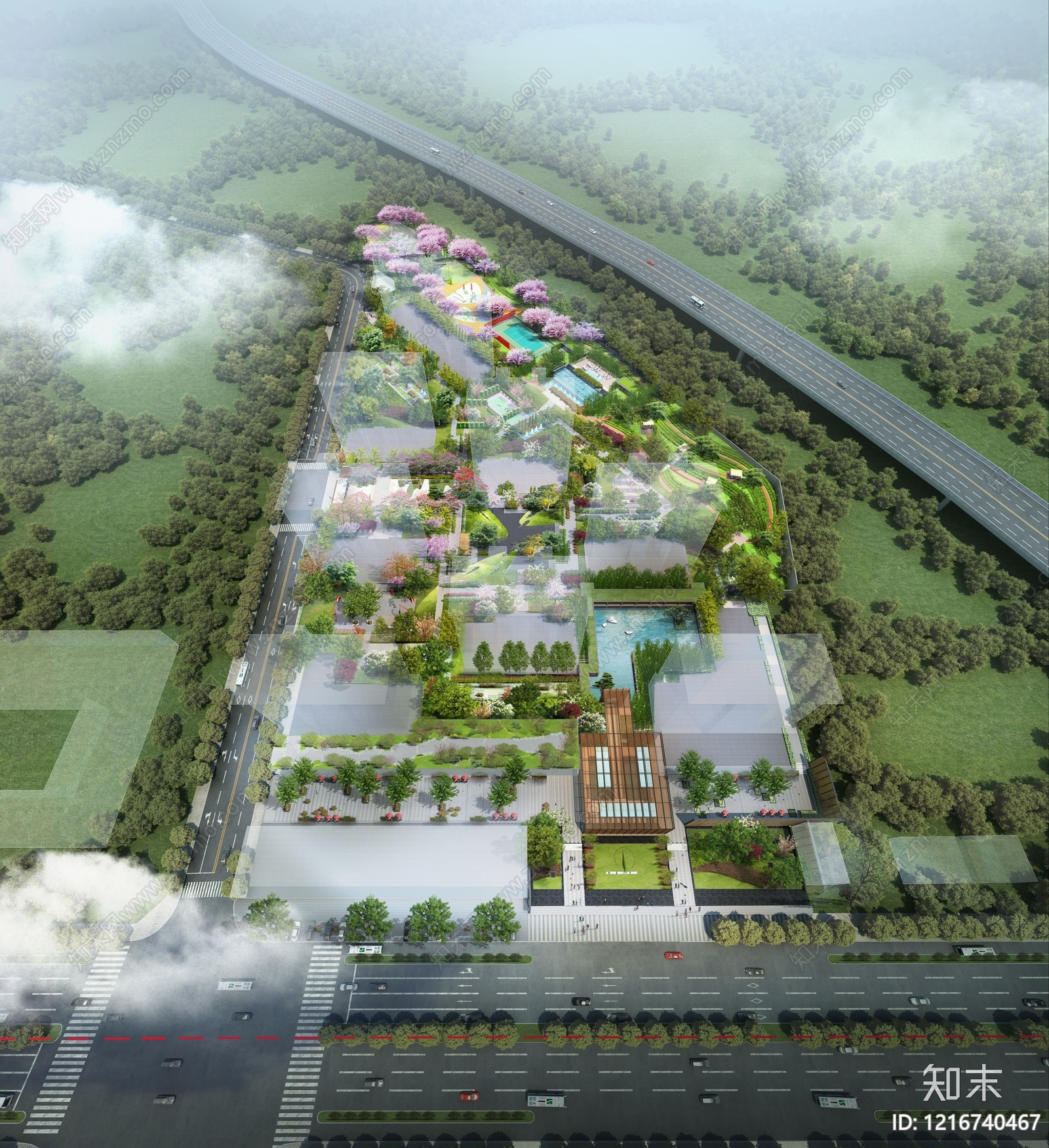 现代景观屋顶花园3D模型渲染效果图