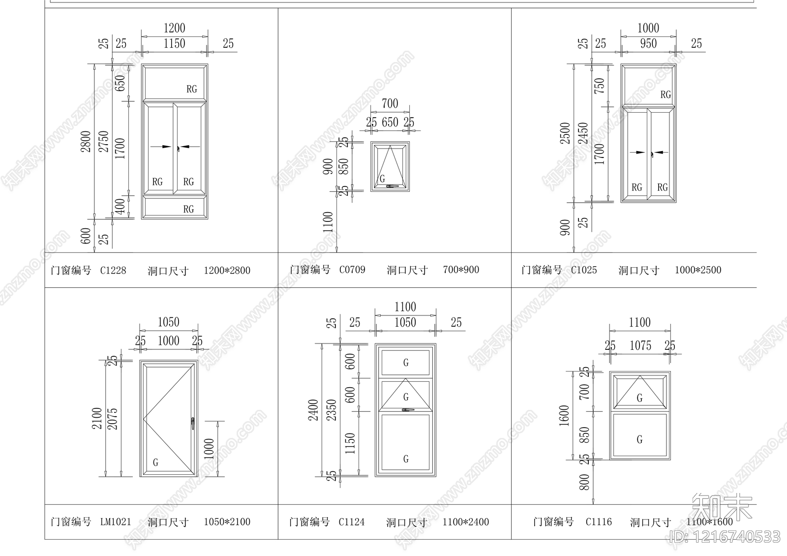 现代窗cad施工图下载【ID:1216740533】
