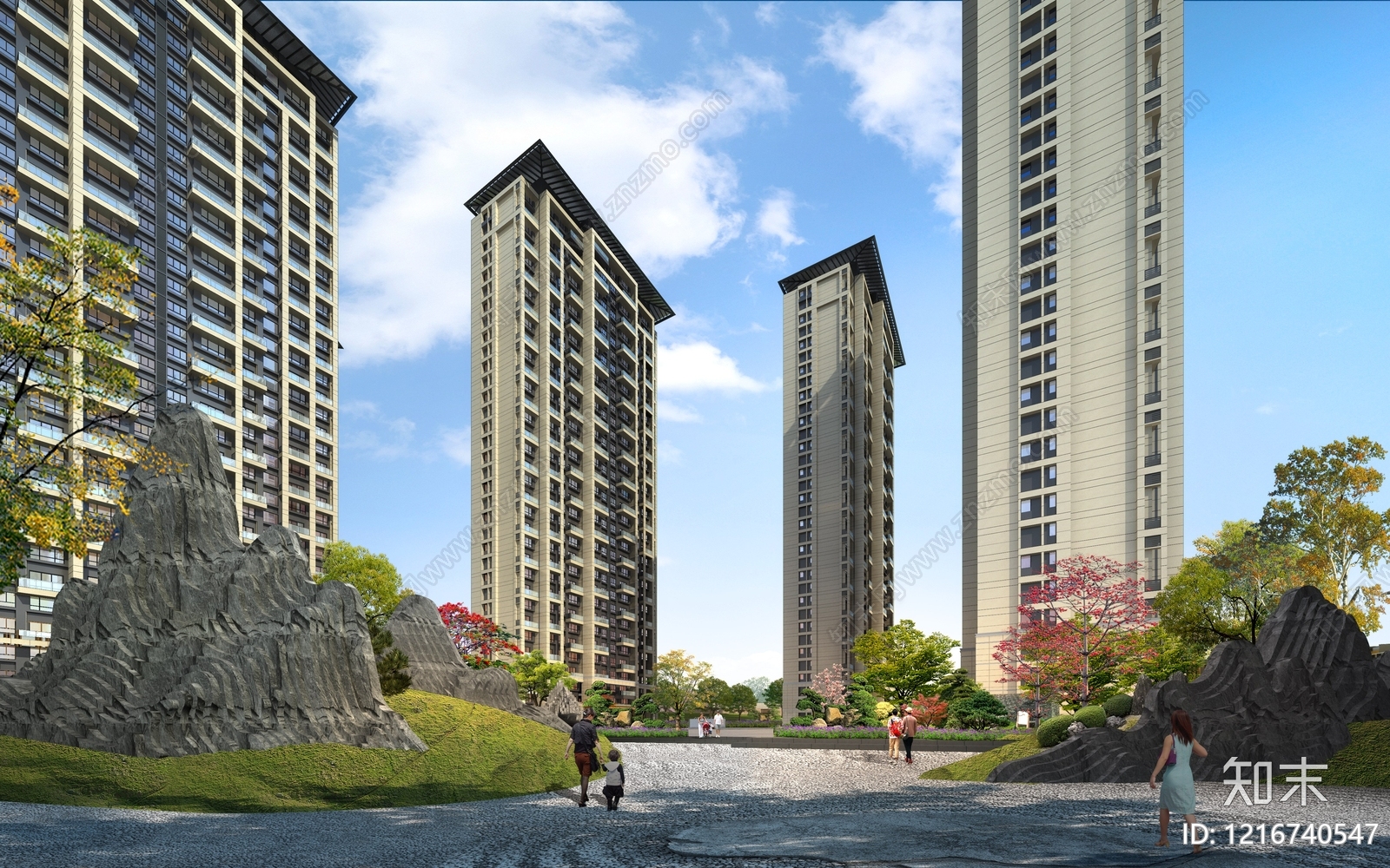 新中式小高层住宅楼3D模型下载【ID:1216740547】