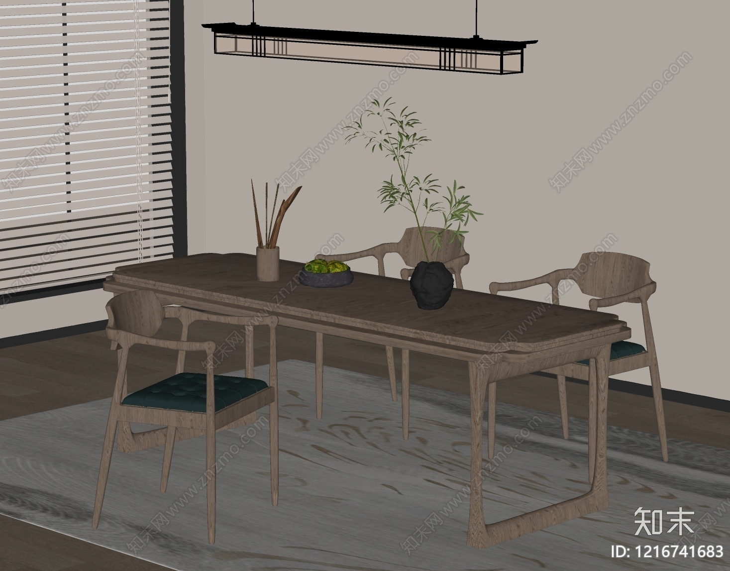 新中式餐桌椅SU模型下载【ID:1216741683】