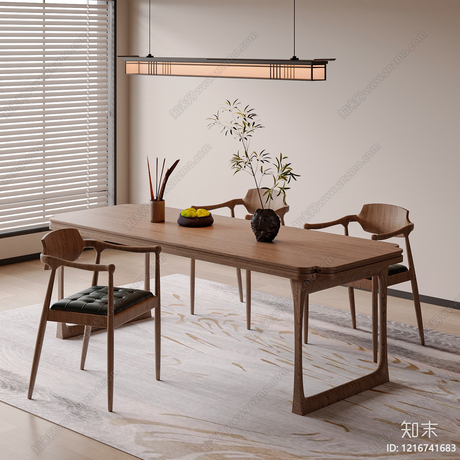 新中式餐桌椅SU模型下载【ID:1216741683】