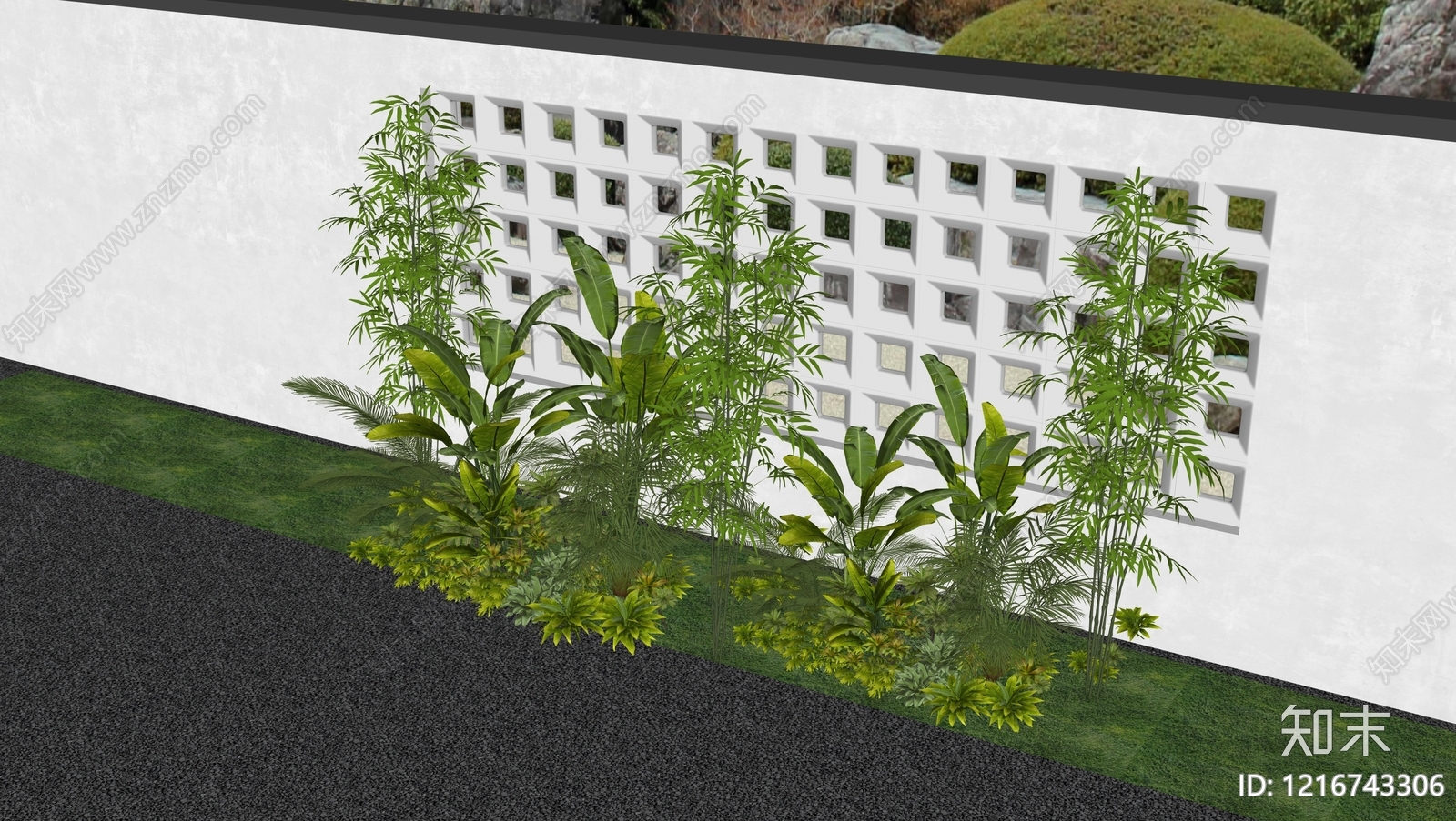 新中式景观景墙SU模型下载【ID:1216743306】