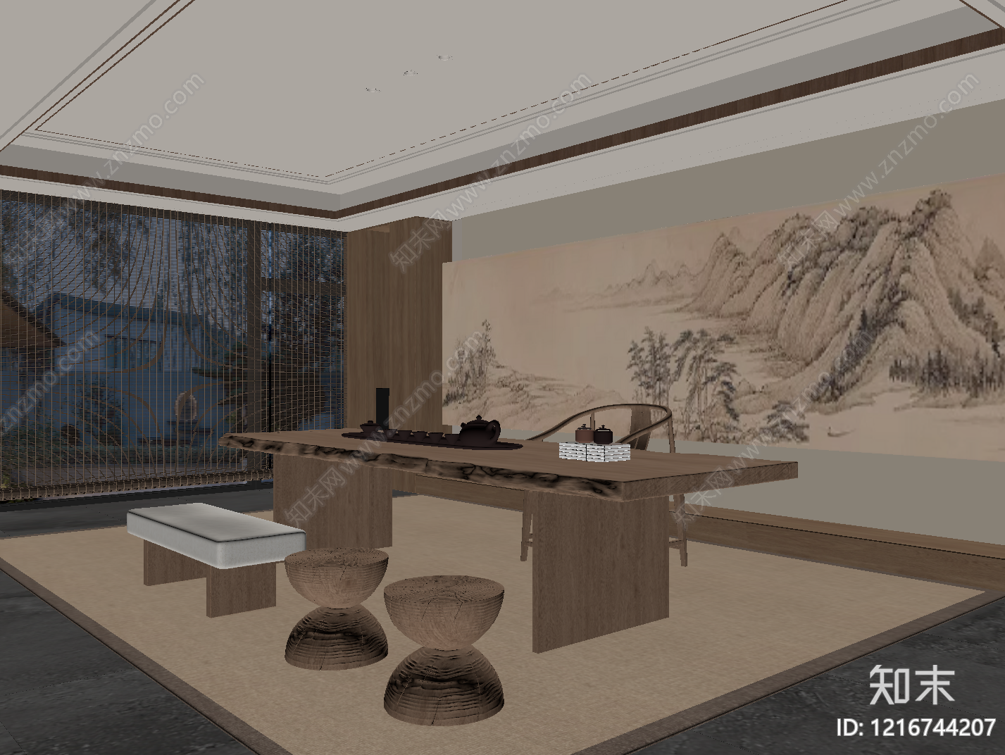 新中式茶室SU模型下载【ID:1216744207】
