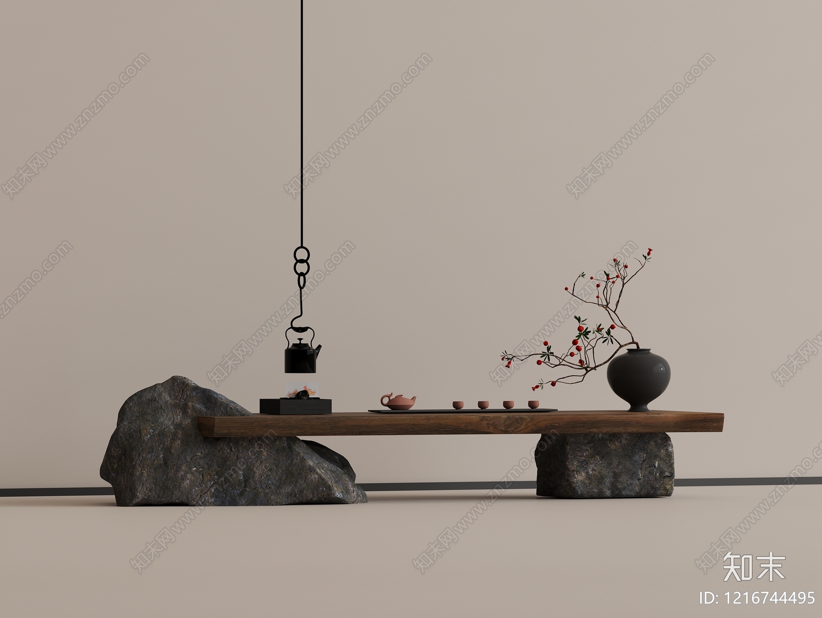 新中式茶桌椅3D模型下载【ID:1216744495】