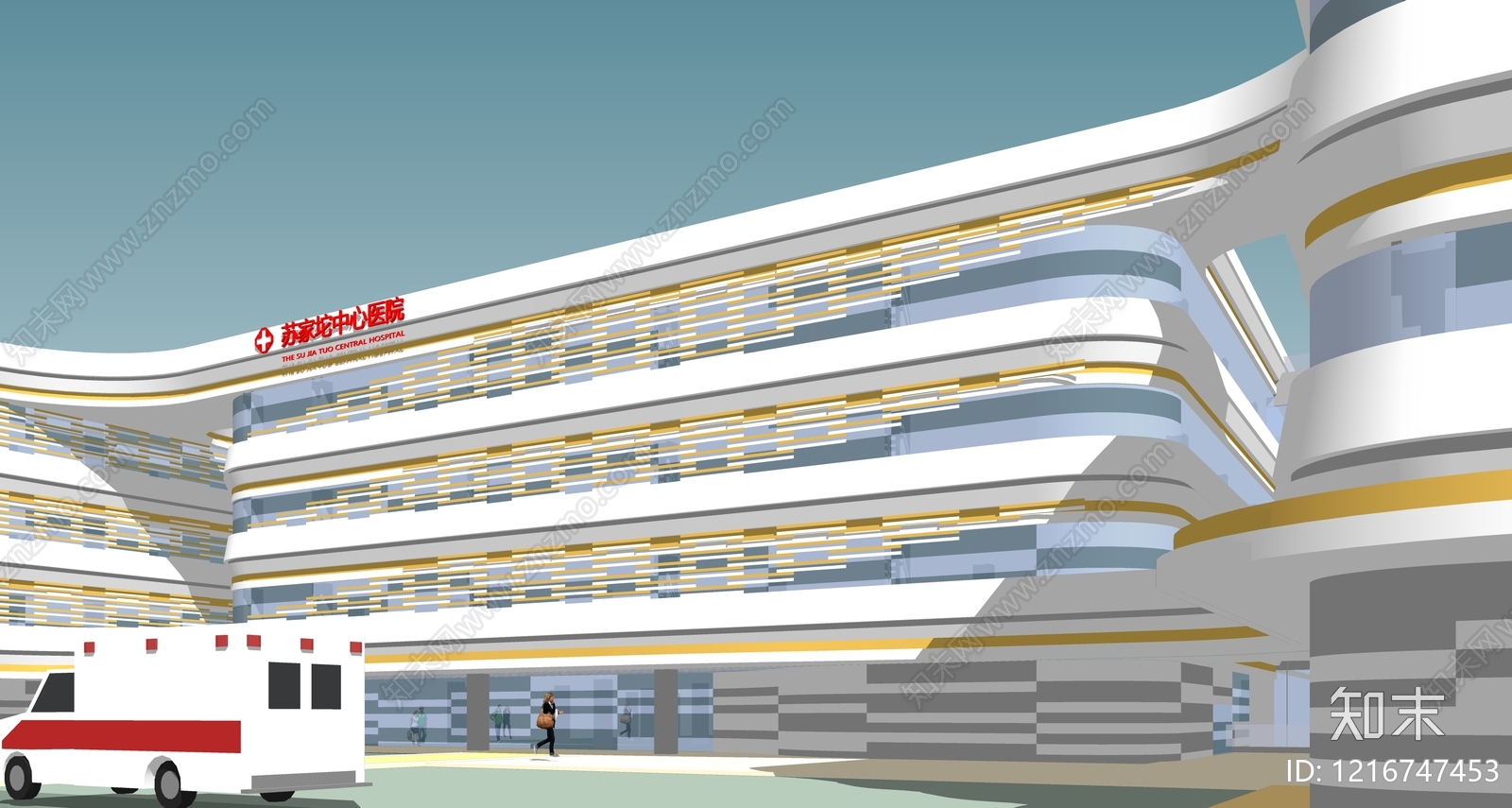 现代主义医院建筑SU模型下载【ID:1216747453】
