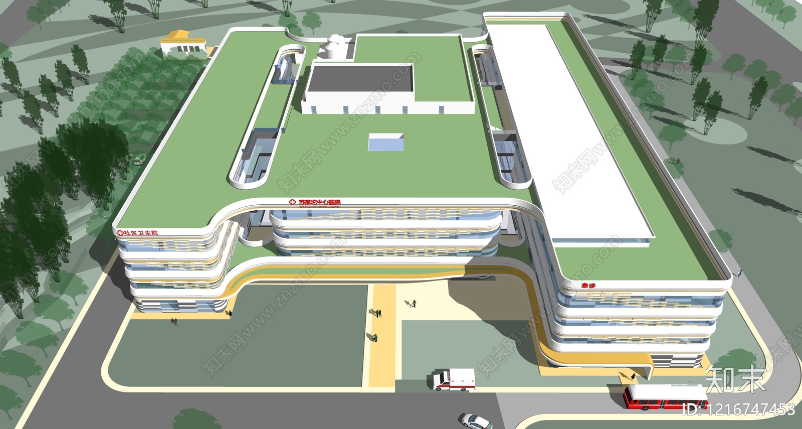 现代主义医院建筑SU模型下载【ID:1216747453】