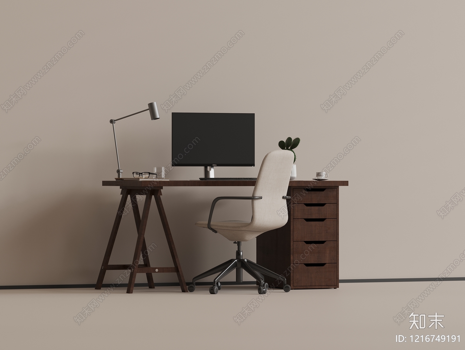 现代简约书桌3D模型下载【ID:1216749191】