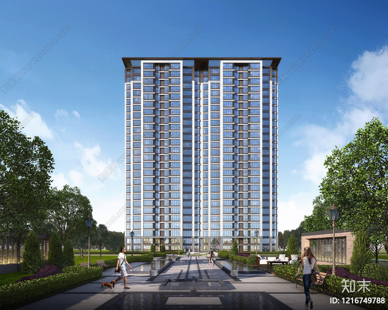 新中式小高层住宅楼3D模型下载【ID:1216749788】