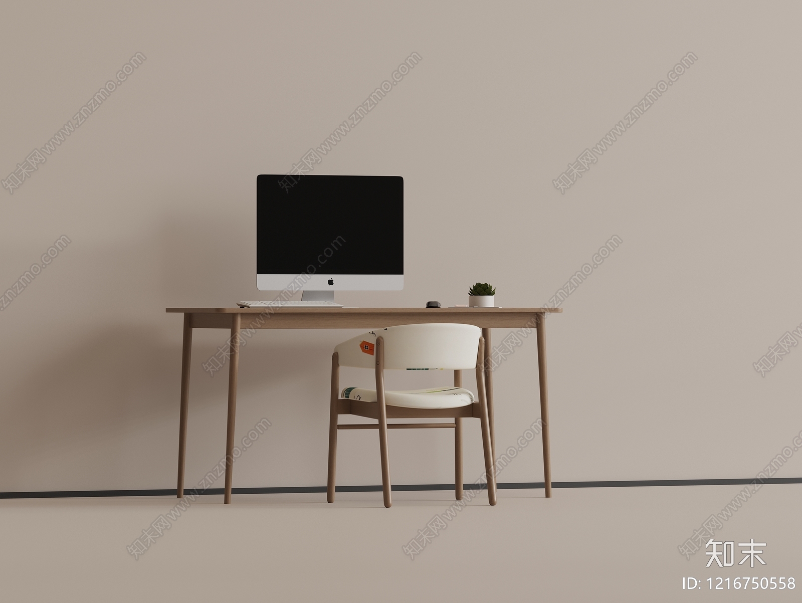 日式原木风书桌3D模型下载【ID:1216750558】
