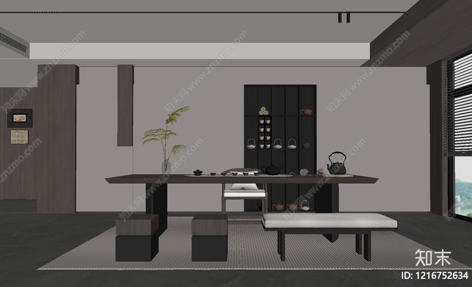 新中式茶室SU模型下载【ID:1216752634】