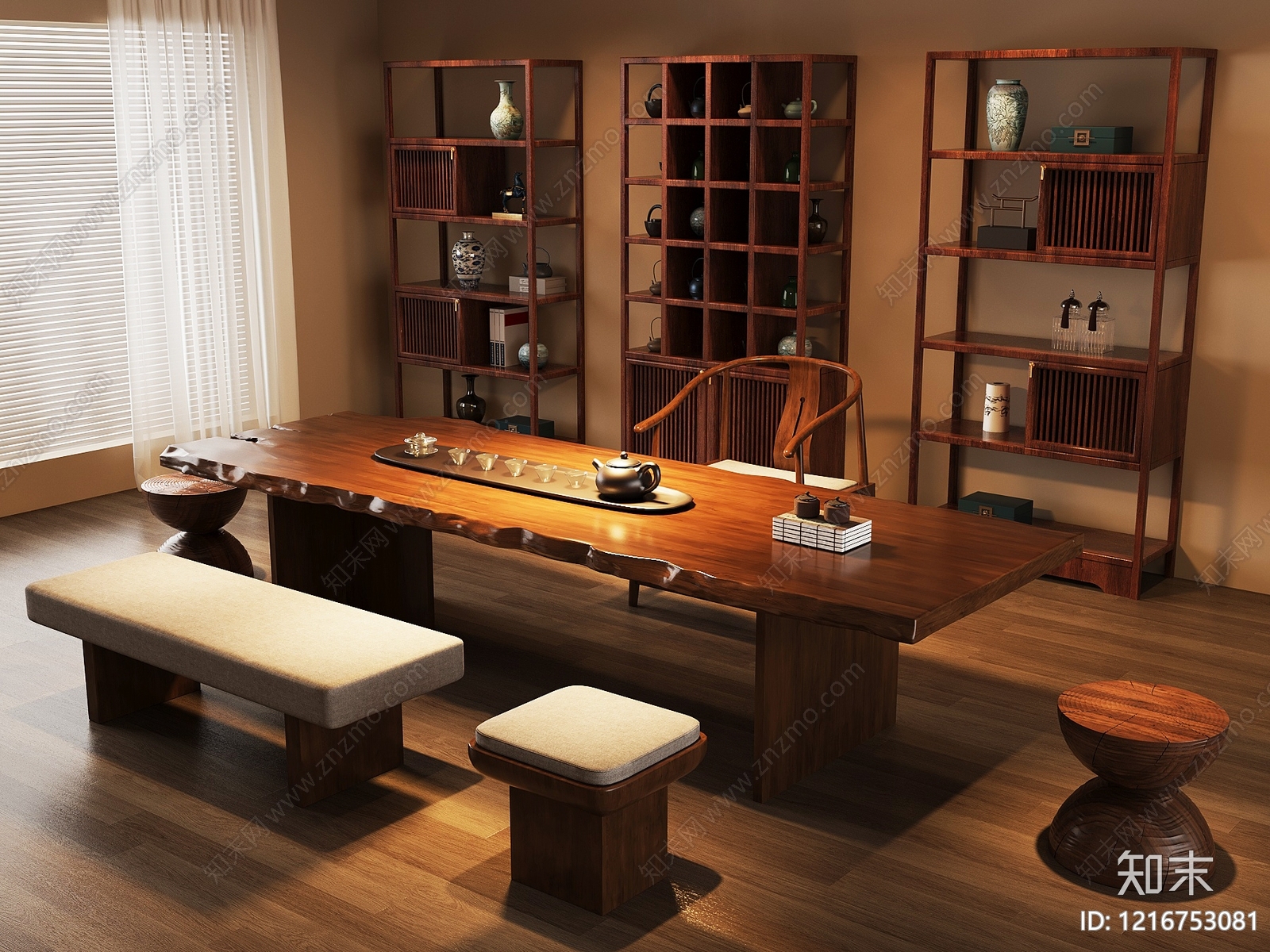 新中式茶室3D模型下载【ID:1216753081】